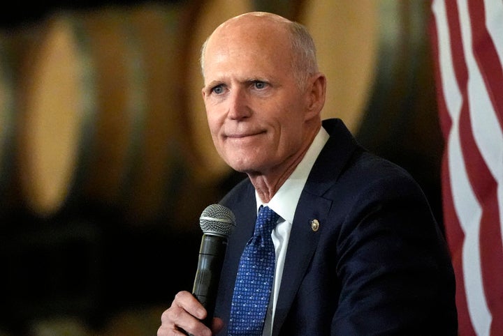 Sen. Rick Scott (R-Fla.) speaks during a town-hall-style Sept. 3 in Braselton, Ga.