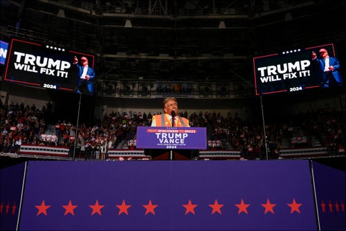 Trump speaks at a campaign rally in Green Bay, Wisconsin, on Wednesday night.