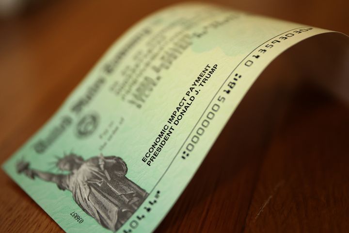 Former President Donald Trump's name appears on the coronavirus economic assistance checks that were sent to citizens across the country on April 29, 2020, in Washington, D.C.