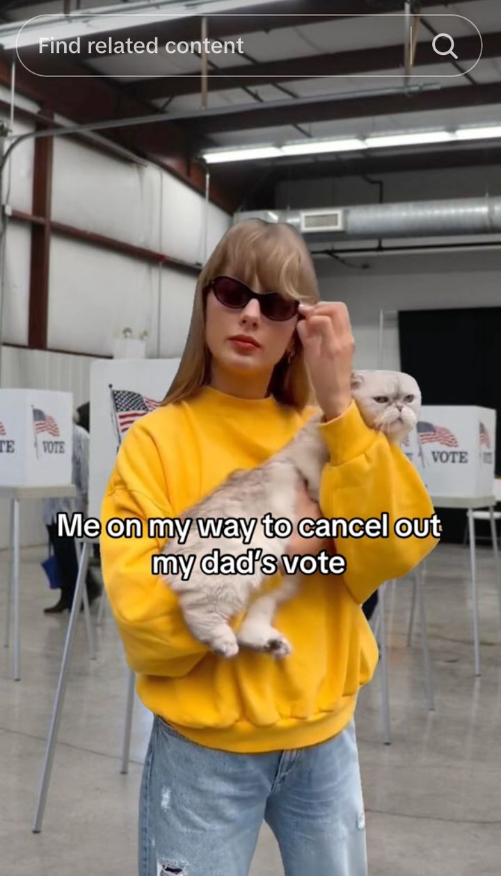 Some of the videos feature Taylor Swift, the ultimate symbol of "childless cat ladies" this election season.