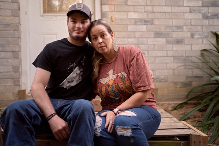 Candace Fails, right, and Randall Broussard, left, pose for a portrait at her home in Vidor, Texas on October 24, 2024. Fails' oldest daughter, Nevaeh Crain, who was Broussard's partner, passed away on October 29, 2023 at 25 weeks of pregnancy due to preventable causes, including hemorrhaging, after seeking medical help at various hospitals. (Danielle Villasana for ProPublica)