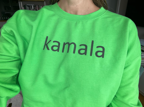 The author wears her Kamala Harris "Brat" T-shirt.