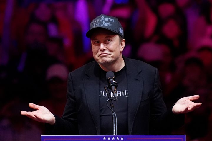 Elon Musk speaks before Republican presidential nominee former President Donald Trump at a campaign rally at Madison Square Garden in New York.