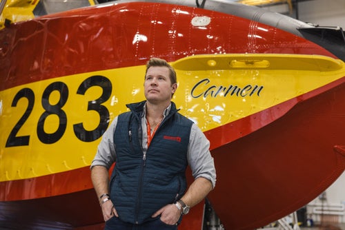 Tim Sheehy, the founder of Bridger Aerospace and a U.S. Republican Senate candidate for Montana, is pictured in a hangar in Bozeman, Montana, on Jan. 18, 2024.