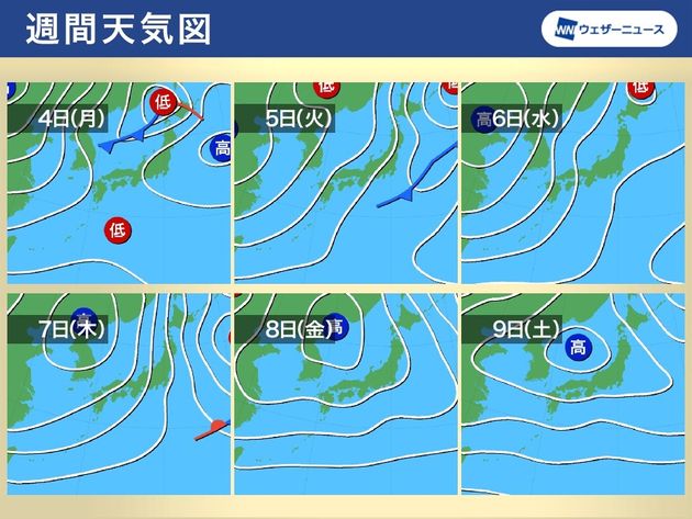 週間天気図 4日(月)～9日(土)