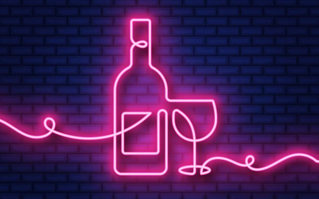 Wine Bottle Neon Continuous Icon Design