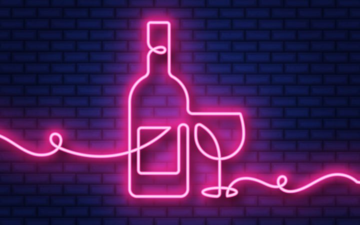 Wine Bottle Neon Continuous Icon Design