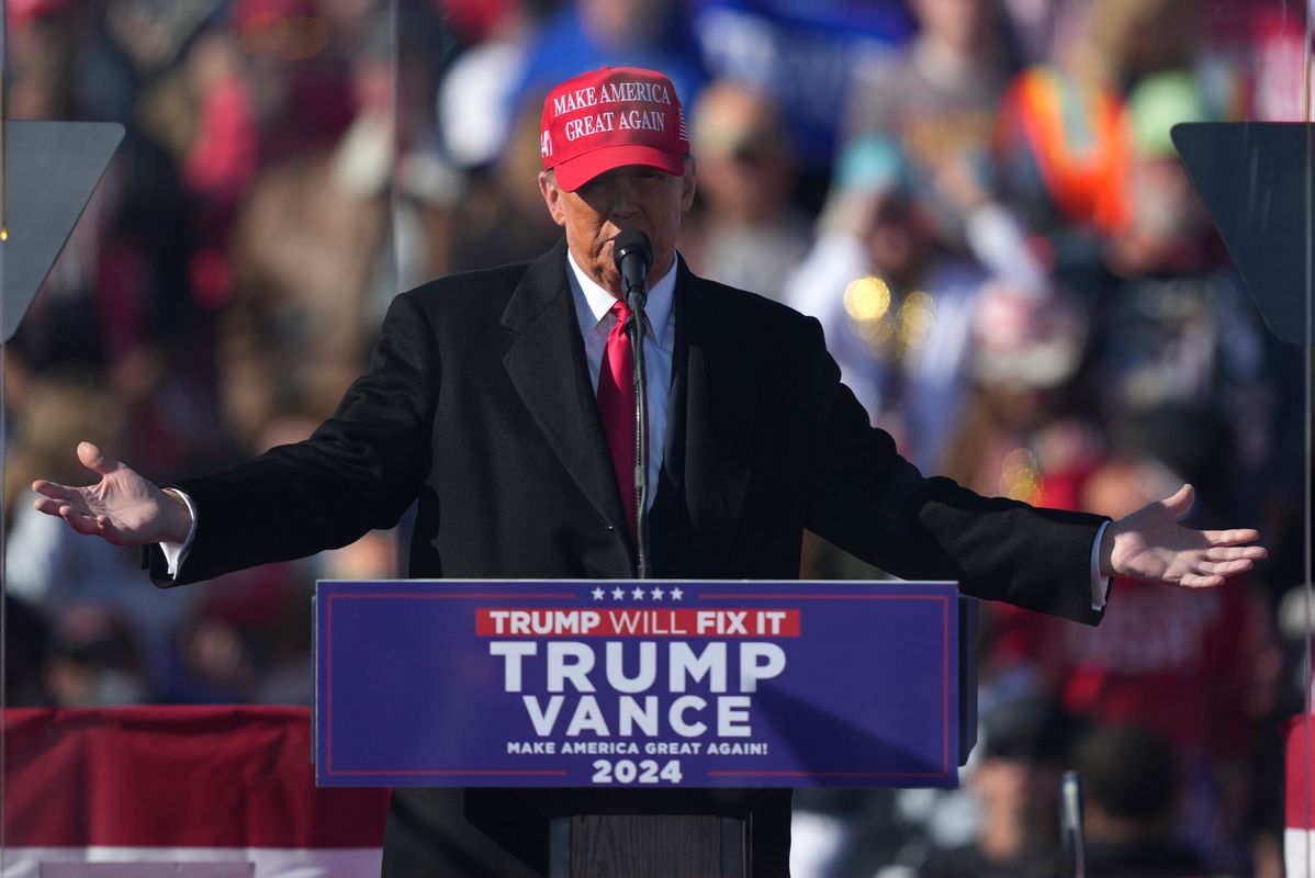 Donald Trump speaks during a campaign rally in Lititz, Pa., Sunday, Nov. 3, 2024