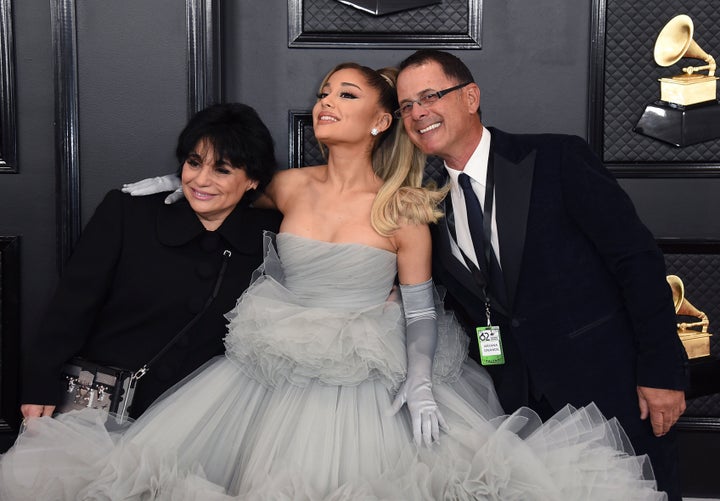 Ariana with her mother, Joan Grande, and father, Edward Butera, at the 2020 Grammys