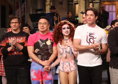 Andy Samberg, Bowen Yang, Chappell Roan and John Mulaney on the Nov. 2 episode of "Saturday Night Live." 