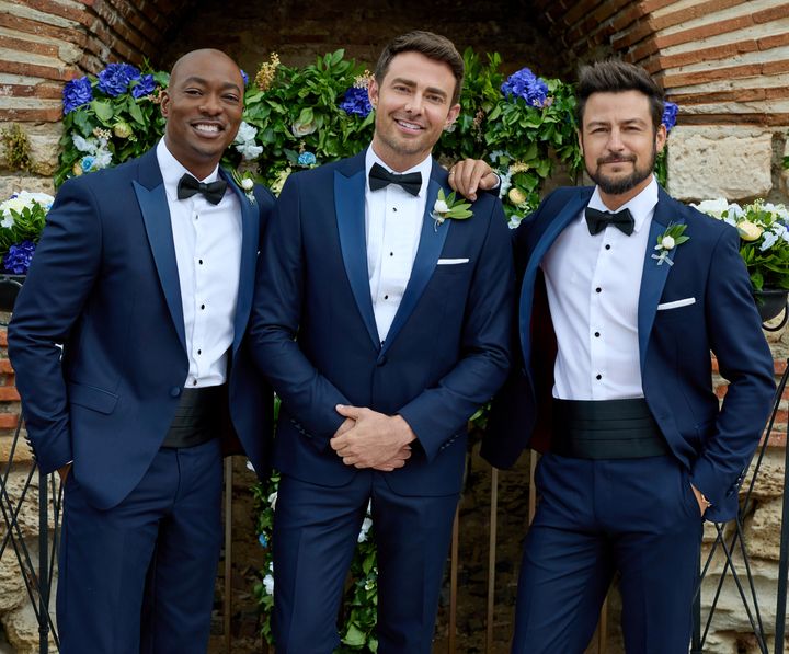 From left: B.J. Britt, Jonathan Bennett and Tyler Hynes star in Hallmark's "The Groomsmen" trilogy.