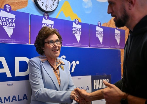 Sen. Jacky Rosen (left) defined her opponent early on in the race as a foe of abortion rights who could not be trusted.