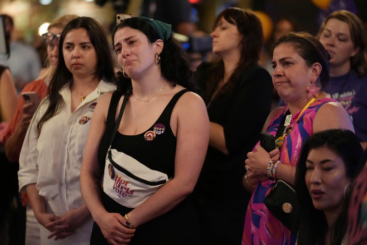 Florida's Amendment 4 supporters react after the amendment's defeat during a Yes on 4 campaign watch party on Election Day, Tuesday, November 5, 2024, in St. Petersburg, Florida. 