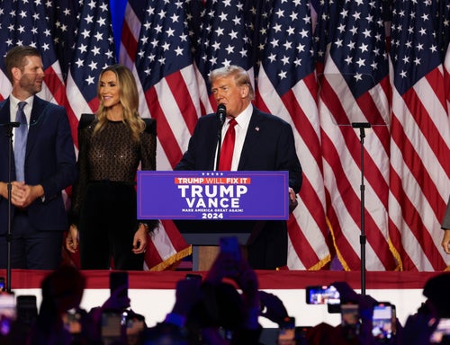 Trump, seen here giving his speech in West Palm Beach, Florida on election night Tuesday.