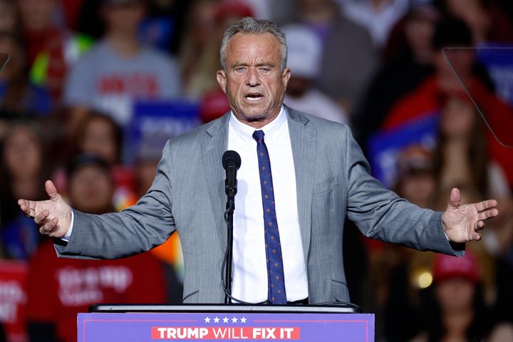 Former presidential candidate Robert F. Kennedy Jr. speaks ahead of Donald Trump at a campaign rally Nov. 1 at the Fiserv Forum in Milwaukee.