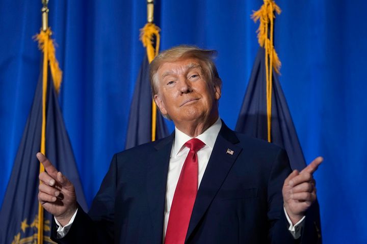 Former President Donald Trump gestures before speaking at the New Hampshire Federation of Republican Women Lilac Luncheon, Tuesday, June 27, 2023, in Concord, N.H.