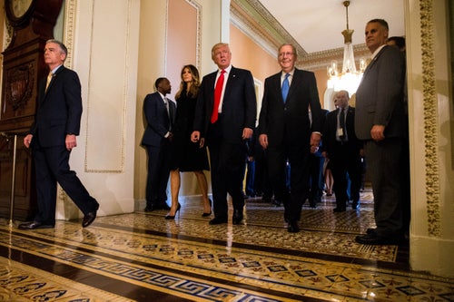 Donald Trump, seen her visiting the the U.S. Capitol on Nov. 10, 2016, shortly after he won the presidency the first time. At the time, he claimed he had a sweeping mandate for his agenda. (Photo by Zach Gibson/Getty Images)