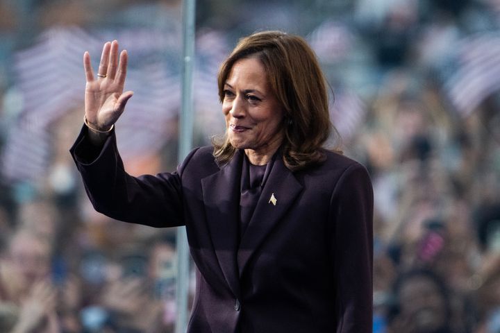 Vice President Kamala Harris acknowledges supporters at Howard University after conceding the presidential race to Donald Trump on Wednesday, Nov. 6, 2024.