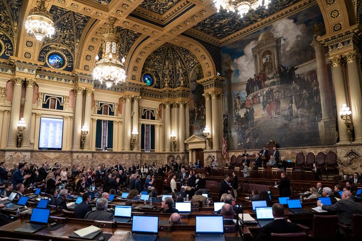 The Pennsylvania House of Representatives in session at the Pennsylvania Capitol in Harrisburg, Pa., Feb. 21, 2023. (AP Photo/Matt Rourke, File)