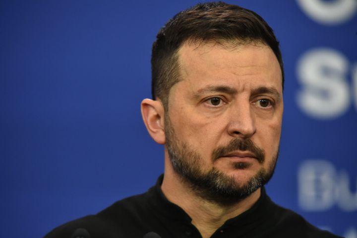 Volodymyr Zelenskyy, President of Ukraine, holds a press conference after the 5th European Political Community Summit in Budapest, Hungary, on November 7, a day after Donald Trump wins the U.S. Presidential election. 