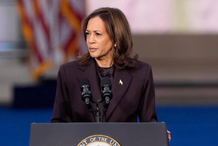 Vice President Kamala Harris delivers a concession speech for the 2024 presidential election on the campus of Howard University in Washington, Wednesday, Nov. 6, 2024. (AP Photo/J. Scott Applewhite)