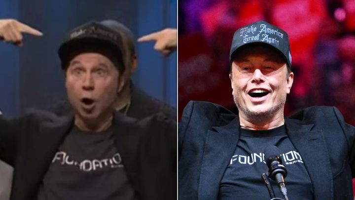 Dana Carvey as Elon Musk (left) and the man himself (right).