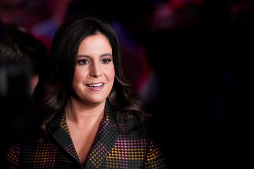 Representative Elise Stefanik, a Republican from New York, speaks to members of the media ahead of a campaign event with former US President Donald Trump, not pictured, at Madison Square Garden in New York, US, on Sunday, Oct. 27, 2024. The Republican presidential nominee returns to his hometown on Sunday for an event at an iconic venue that has been a magnet for celebrities and the center of some of the nation's biggest cultural moments- an attempt to command the media spotlight and mobilize supporters about a week before Election Day on Nov. 5. Photographer: Adam Gray/Bloomberg via Getty Images