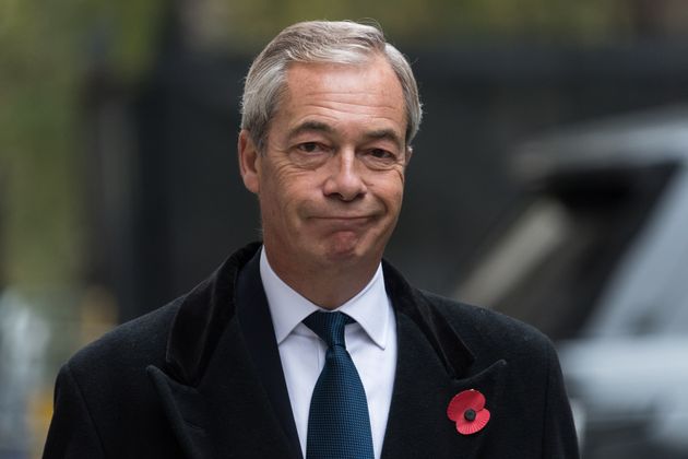 Leader of Reform UK Nigel Farage walks through Downing Street to attend the annual National Service of Remembrance at the Cenotaph in London on November 10.