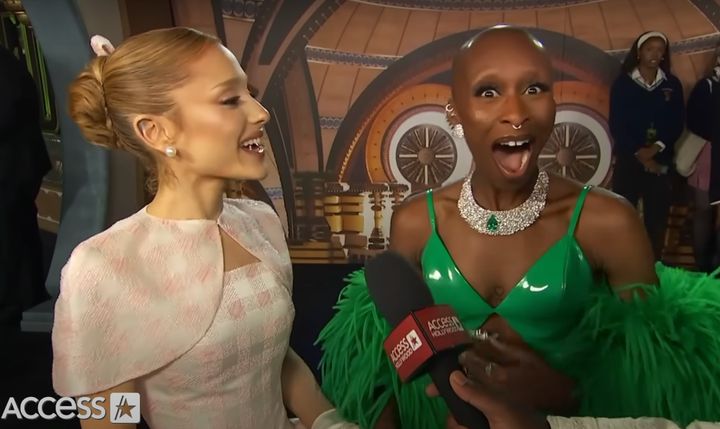 Ariana Grande and Cynthia Erivo on the Wicked red carpet