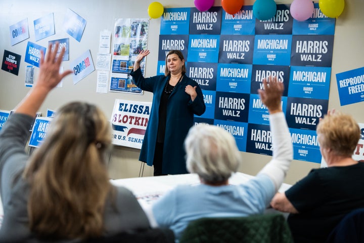 Rep. Elissa Slotkin (D-Mich.) talks with volunteers during a canvassing launch in Trenton, Michigan, on Oct. 25. Slotkin won her Senate race against former Rep. Mike Rogers (R-Mich.).