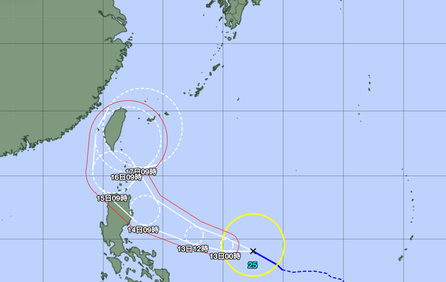 台風25号の予想経路図(2024年11月12日正午)