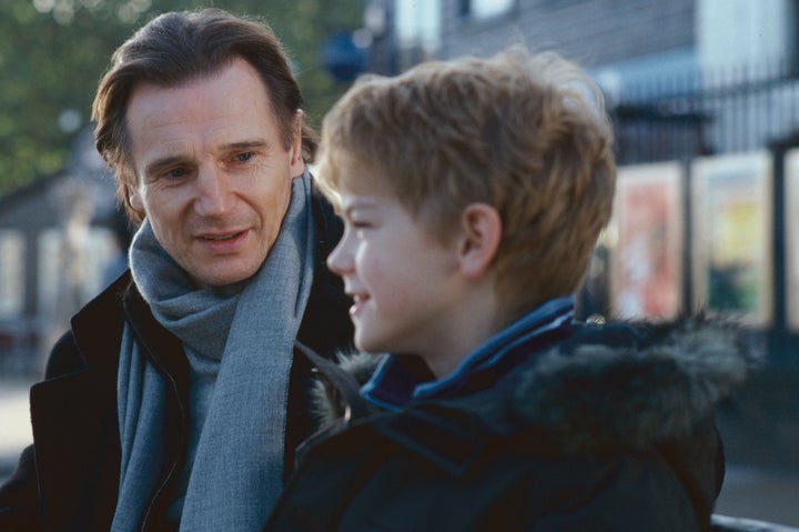 Thomas on the set of Love Actually with co-star Liam Neeson