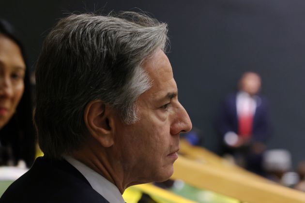 US Secretary of State Antony Blinken listens as US President Joe Biden speaks during the United Nations General Assembly (UNGA) at the United Nations headquarters on September 24, 2024 in New York City. 