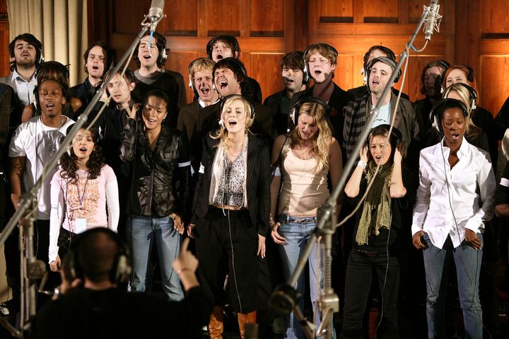 The singers of Band Aid 20 in 2004