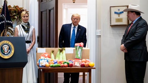 Donald Trump and senior adviser Ivanka Trump at the White House on May 19, 2020, at an event on “supporting our Nation’s farmers, ranchers, and food supply chain.”