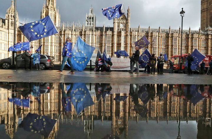 Pro-EU protesters outside parliament.