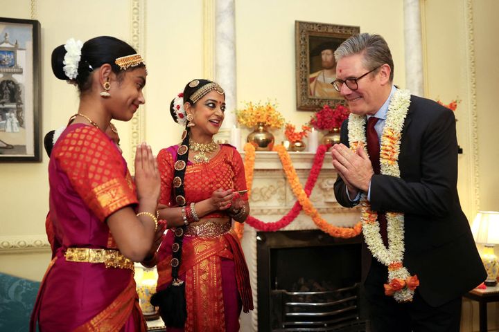 Keir Starmer greets members of the Arunima Kumar Dance Company as he hosts the No10 reception to celebrate Diwali last month.