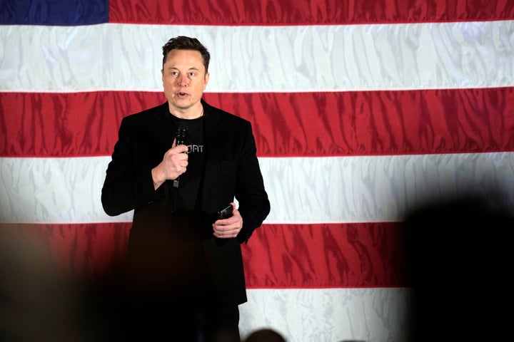 Elon Musk speaks as part of a campaign town hall in support of Republican presidential nominee former President Donald Trump in Folsom, Pa., Thursday, Oct. 17, 2024. (AP Photo/Matt Rourke)