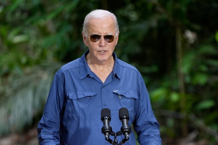 President Joe Biden speaks following a tour of the Museu da Amazonia, Sunday, Nov. 17, 2024, in Manaus, Brazil.