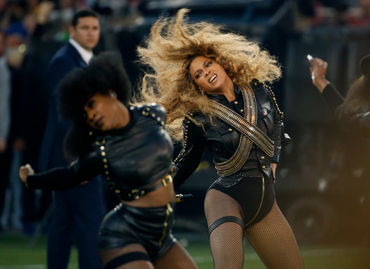 Beyoncé performing at the Super Bowl Halftime Show in 2016