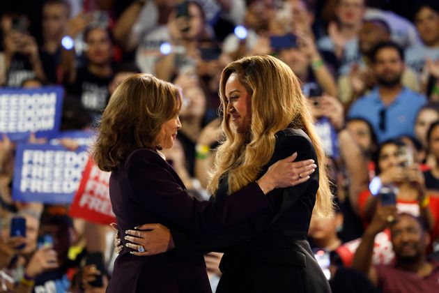 Kamala Harris and Beyoncé on stage in Houston, Texas last month