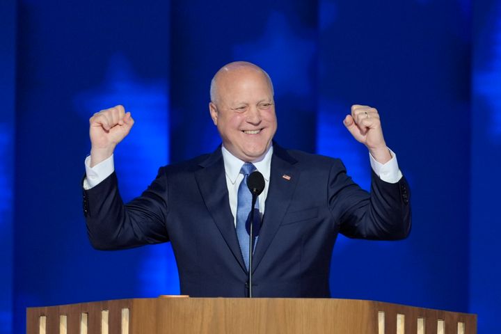 Mitch Landrieu, who oversaw the implementation of President Joe Biden's infrastructure law, speaks during the Democratic National Convention on Aug. 20, 2024. 