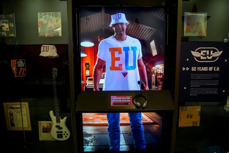 An interactive exhibit featuring a hologram of Go-Go legend Gregory "Sugar Bear" Elliott, lead vocalist of the band E.U., is one of the features of the Go-Go Museum and Café.