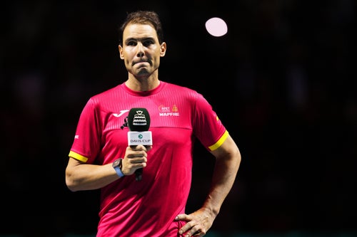 MALAGA, SPAIN - NOVEMBER 19: Rafa Nadal's farewell to professional tennis after being knocked out of the Quarter-Final of the Davis Cup Final at Palacio de Deportes Jose Maria Martin Carpena on November 19, 2024 in Malaga, Spain. (Photo by Jose Hernandez/Anadolu via Getty Images)