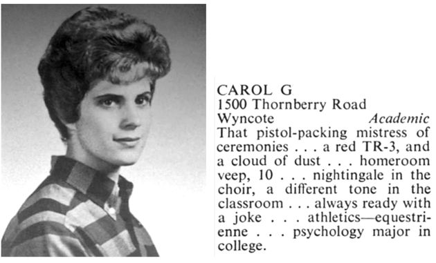 Aunt Carol’s high school yearbook photo (Philadelphia, 1958)