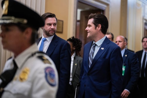 “Gaetz choosing to step down shows that the political party still aims to hold some degree of ethics when it comes to sexual misconduct allegations towards minors,” said Sara Angevine, an associate professor of political science at Whittier College in Whittier, California. Here, Gaetz is pictured with vice president elect JD Vance.
