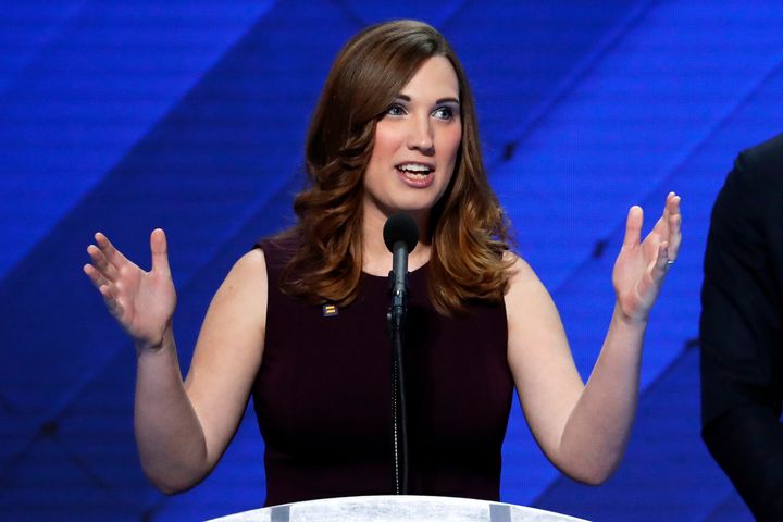 Sarah McBride speaks during the final day of the Democratic National Convention in July.