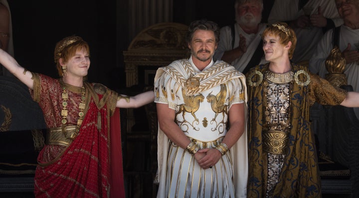 Fred Hechinger plays Emperor Caracalla, Pedro Pascal plays General Acacius and Joseph Quinn plays Emperor Geta in "Gladiator II."