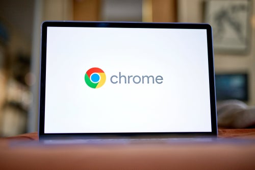 The Google Chrome logo on a laptop arranged in the Queens borough of New York, US, on Tuesday, Nov. 19, 2024. Top Justice Department antitrust officials have decided to ask a judge to force Alphabet Inc.'s Google to sell off its Chrome browser in what would be a historic crackdown on one of the biggest tech companies in the world. Photographer: Gabby Jones/Bloomberg via Getty Images