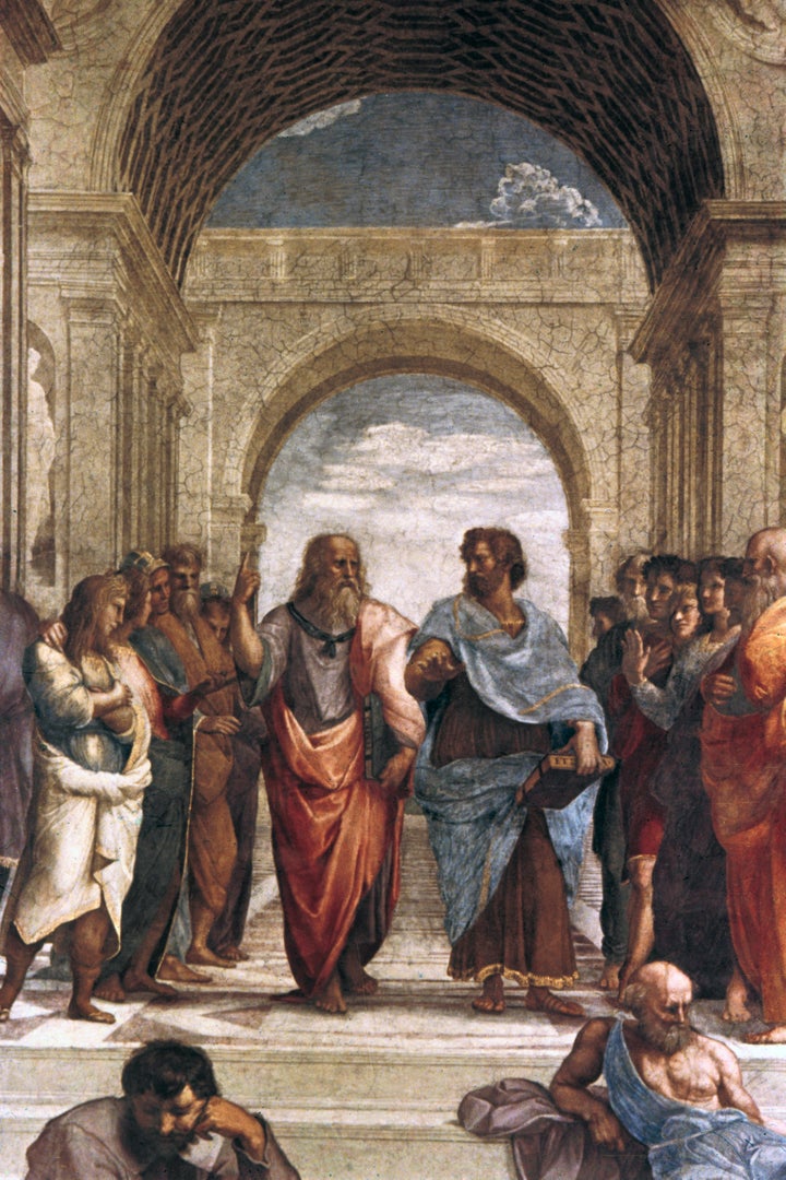 'The School of Athens, detail of Plato & Aristotle', 1508-1511. The School of Athens was painted by Raphael Sanzio for Pope Julius II (1503-1513). (Photo by Art Media/Print Collector/Getty Images)